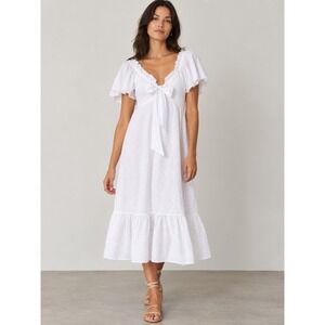 Cleobella Ashlyn Organic Cotton Dobby Midi Dress Ivory NWT SZ M